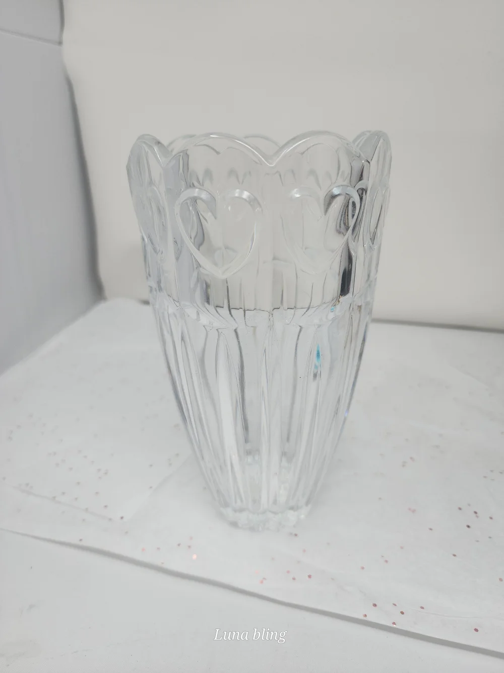 Clear Glass Heart Embossed Decorative Vase
